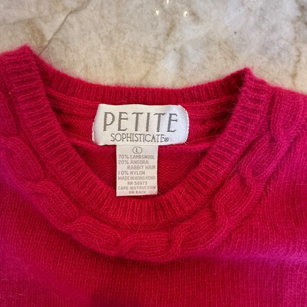 Petite Sophisticate Women's Wool/Angora Rabbit Hair Fuzzy Short Sleeve‎ Pink S - Picture 3 of 5